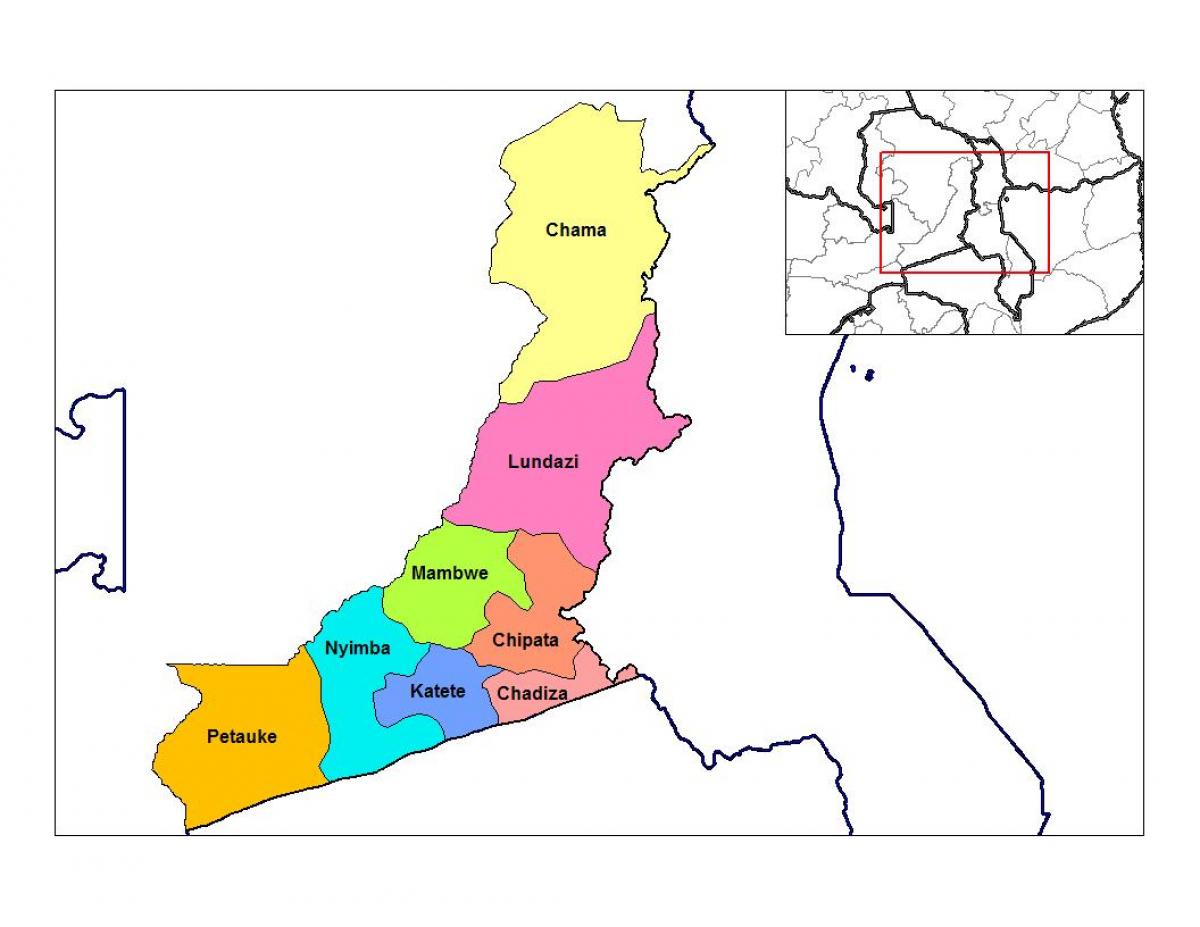 नक्शे के पूर्वी प्रांत जाम्बिया
