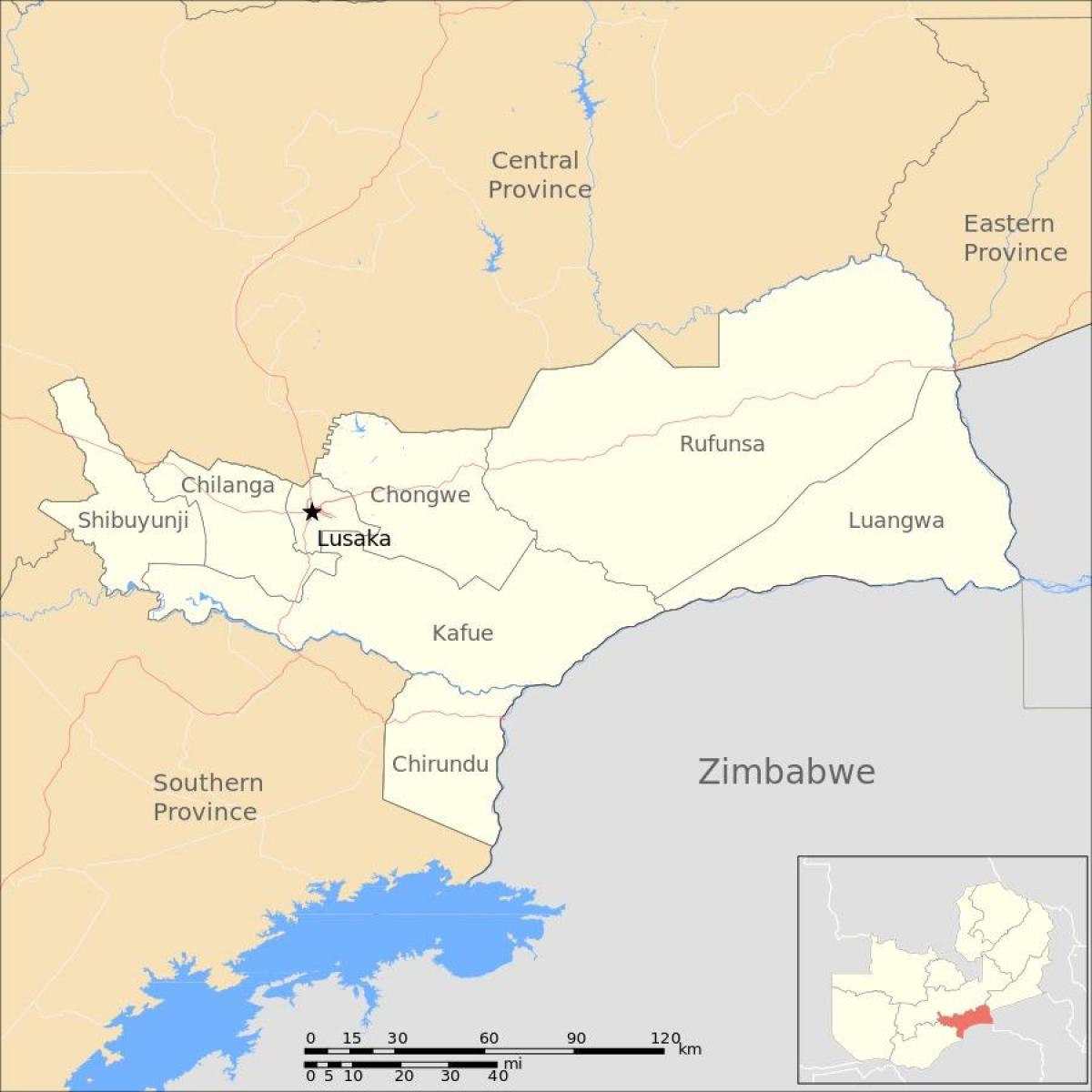 नक्शे के लुसाका ज़ाम्बिया